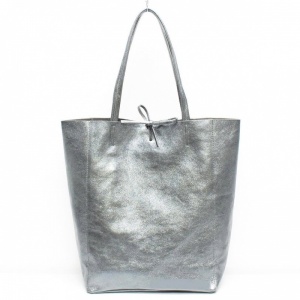 Leather Shopper Bag - Pewter (Large)